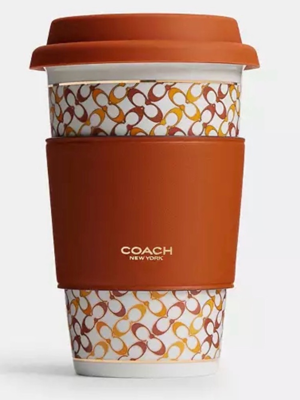 Coach CCT02 Signature Hot Lidded Cup (Brass/Toffee Multi) - NWOT